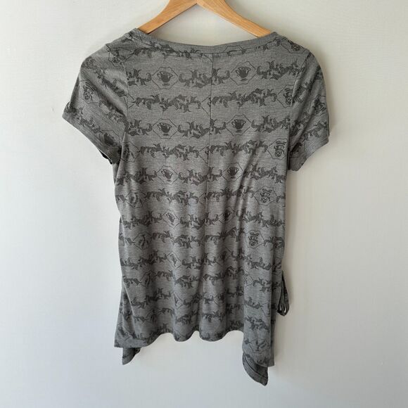 Disney Hot Topic Beauty & The Beast Gray Blouse Shirt Side Tie Mrs Potts Chip SM - Picture 9 of 11